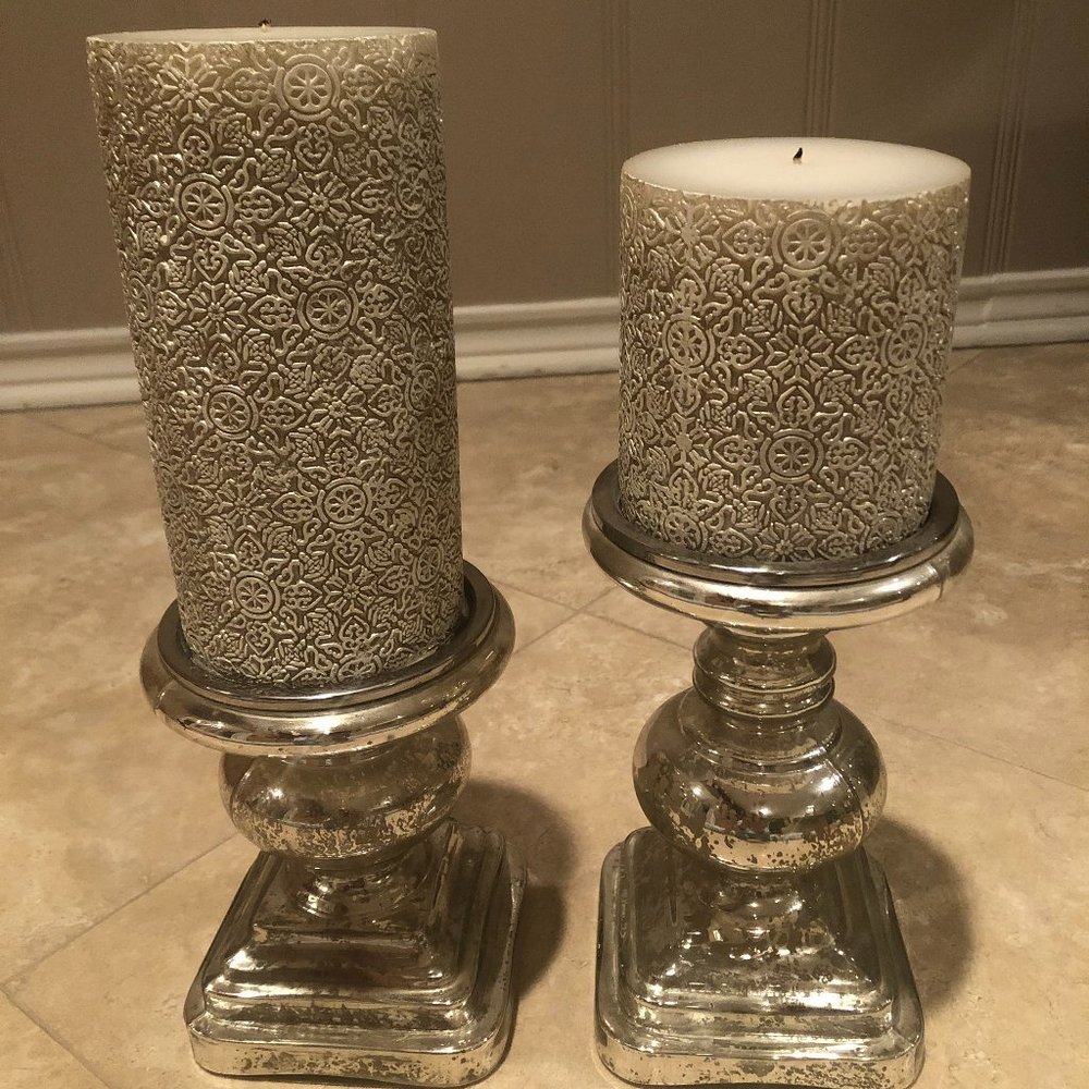 Smokey Mirror Pillar Candle Set